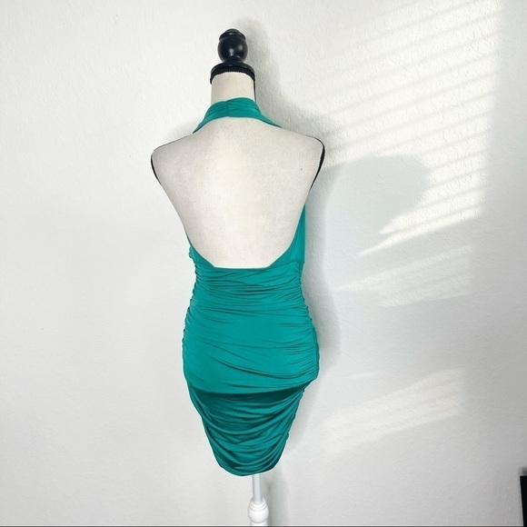 VA VA VOOM Green Draped Neckline Halter Back Sleeveless Bodycon Dress Small - Picture 2 of 4